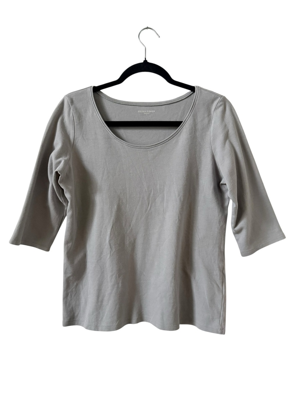 Eileen Fisher Scoop Neck 3/4 Sleeve Top in Gray